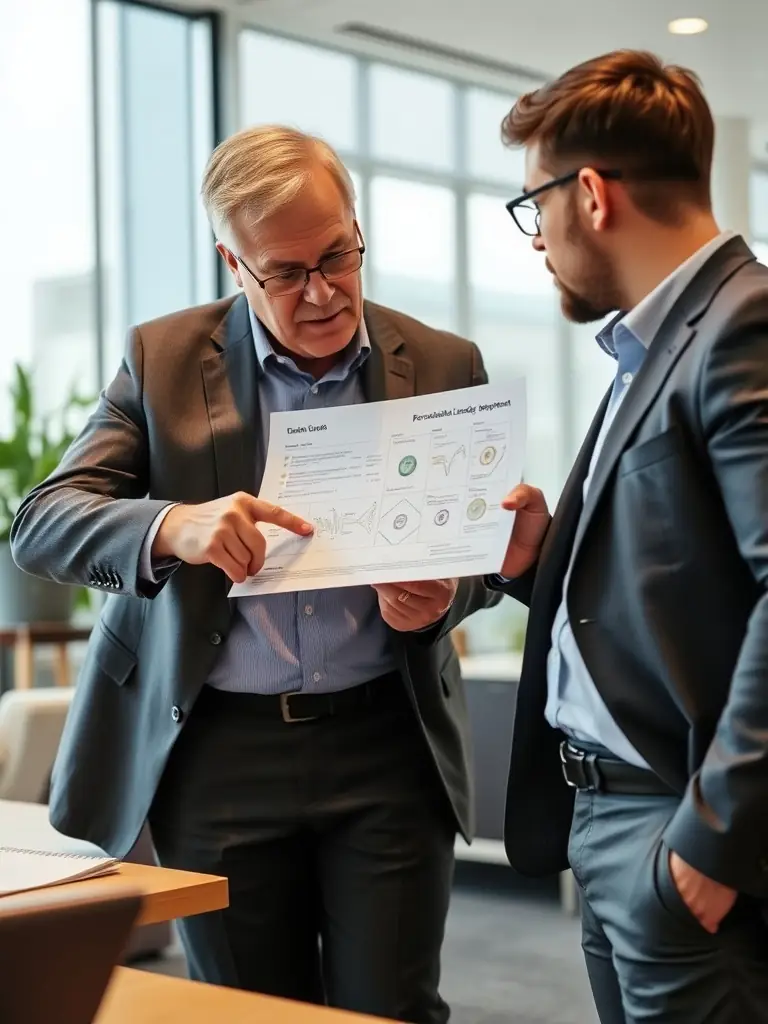 A business coach facilitating a strategic planning session with a leadership team, guiding them through decision-making processes and goal setting.